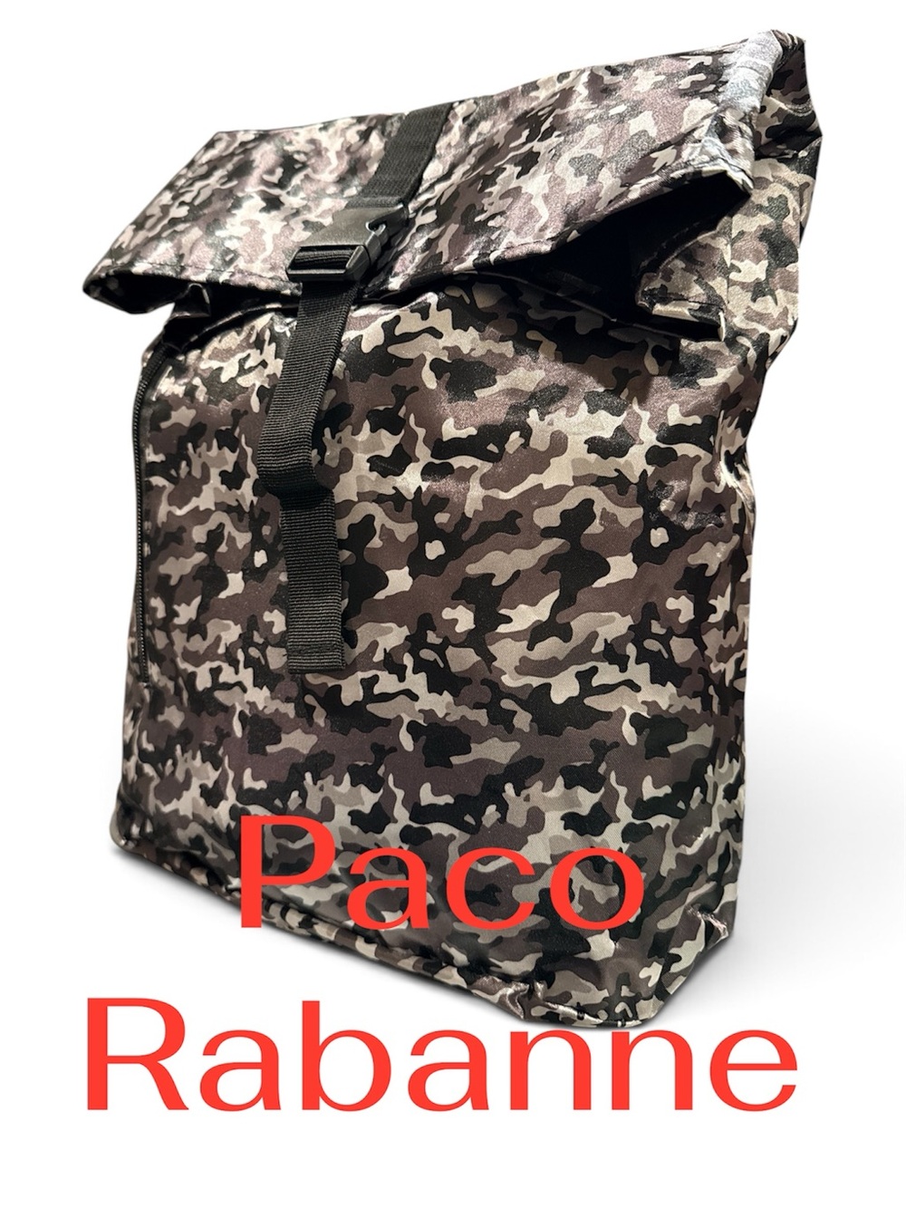Paco Rabanne Phantom Camo Roll-Top Backpack - Black & Gray NWOT 16”x15”